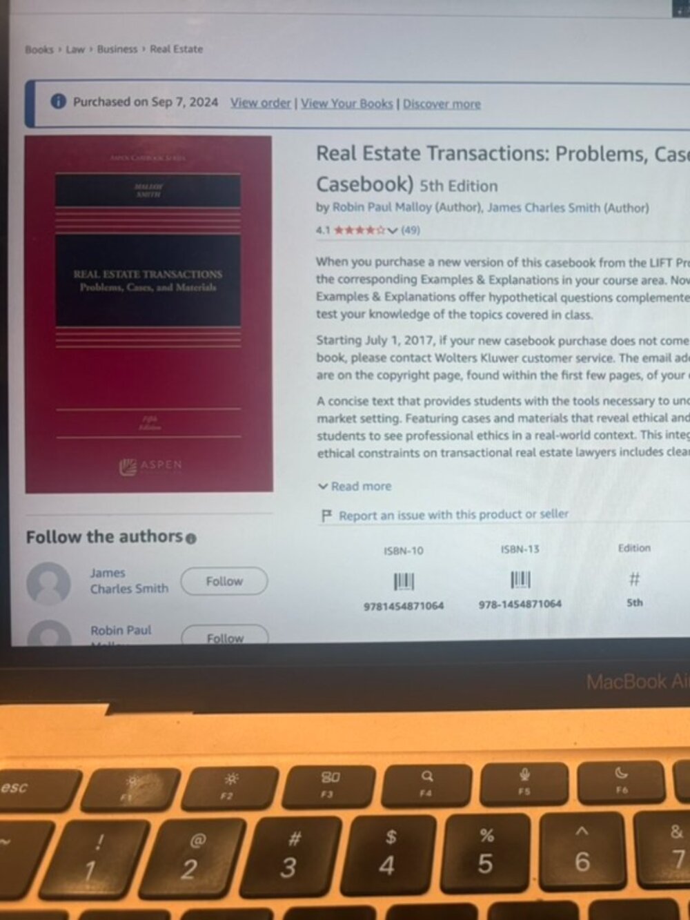 Law book, Real estate transactions: problems, cases and materials, aspen.